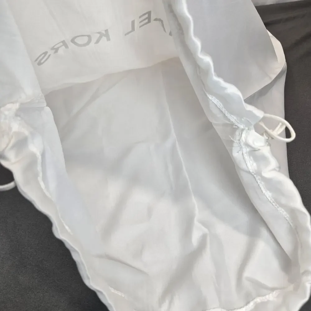 Michael Kors Drawstring Dust Bag White Satin Silver Logo Storage Pouch 18x19